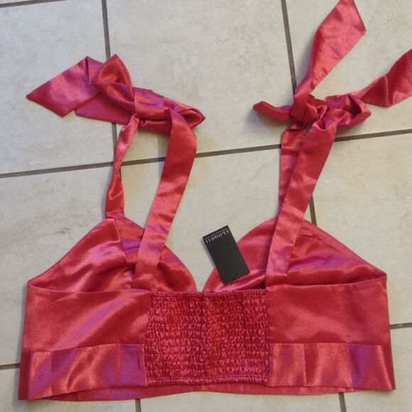 NWT Eloquii pink satin bow tie shoulder crop top bra size 22 - Picture 7 of 9